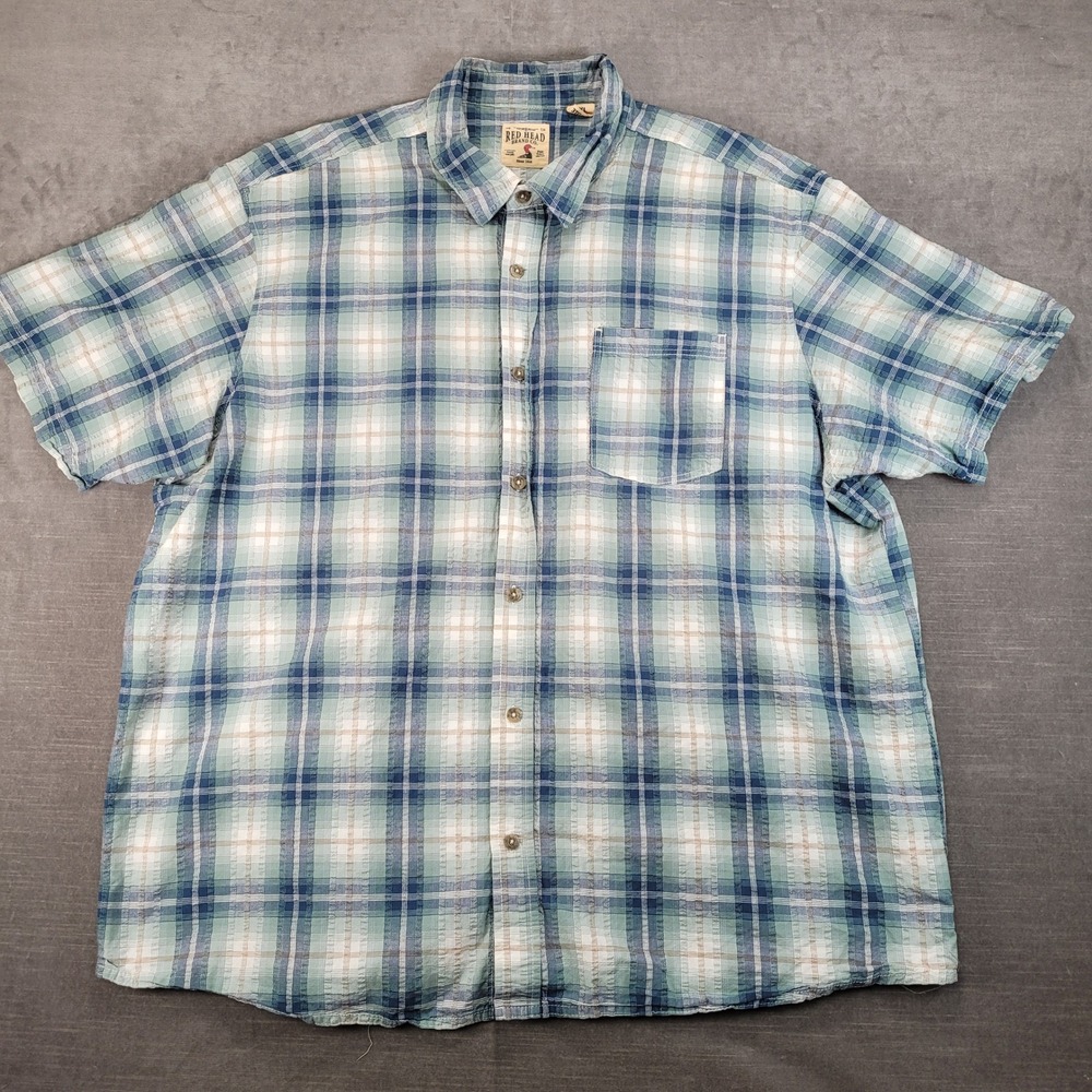 Red Head Vintage Plaid Button Up Short Sleeve Casual‎ Shirt Field Tested 3XL